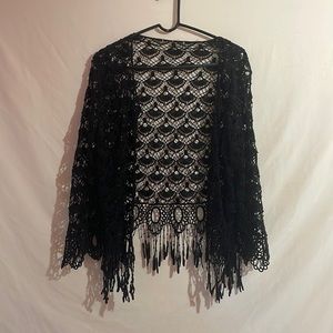 {2/20} Crochet Macrame Black Shawl Jacket